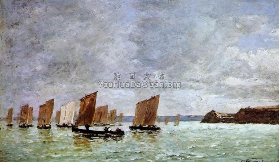 Camaret, Fishing Boats off the Shore - 尤金·布丹